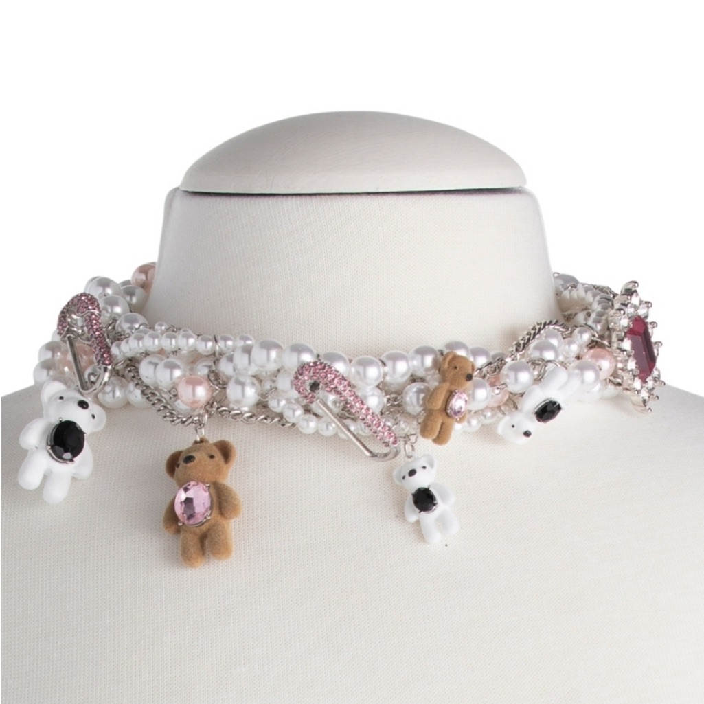 Betsey Johnson Teddy Girl Drama Charm 15" Necklace